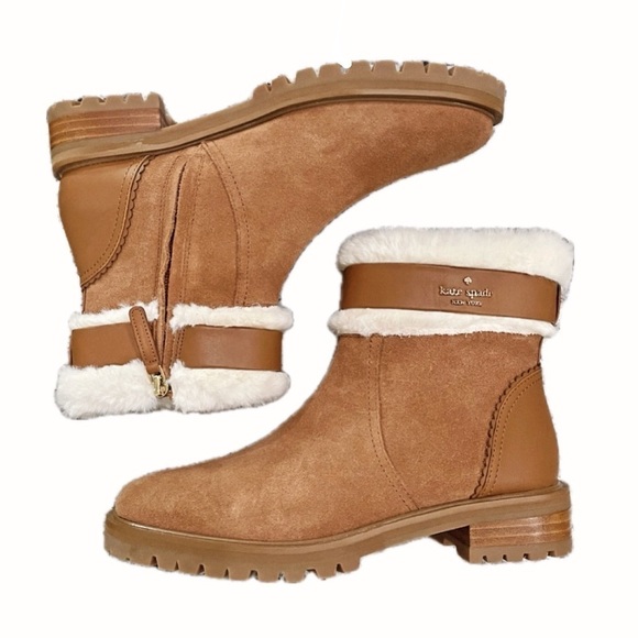 NWT Kate spade Bailee winter boots suede + faux fur in warm gingerbread size 6.5 - Picture 5 of 8